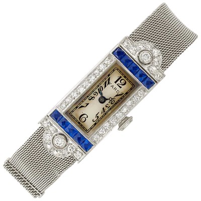 Lot 444 - Platinum, Sapphire and Diamond Wristwatch, Yard