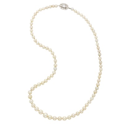 Lot 438 - Natural Pearl Necklace with Platinum and Diamond Clasp, Dreicer & Co.