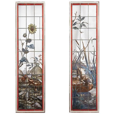 Lot 426 - Pair of French Art Nouveau Enameled Glass...