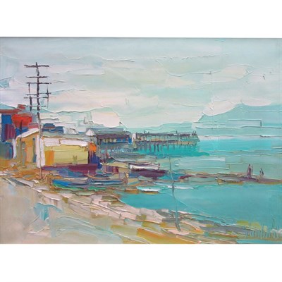 Lot 77 - Nicola Simbari Italian, 1927-2012 The Pier at...