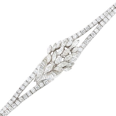 Lot 458 - Platinum and Diamond Bracelet-Watch, Omega