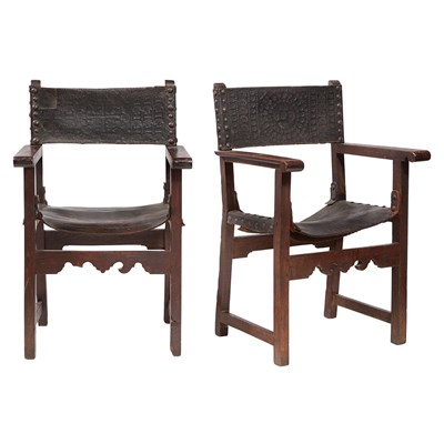 Lot 267 - Pair of Continental Stained Wood Leather...