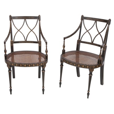 Lot 428 - Pair of Regency Style Painted Wood Armchairs