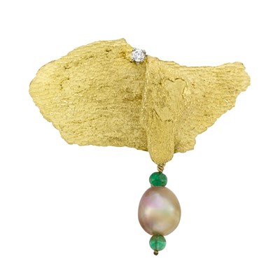 Lot 248 - Gold, Diamond, Pearl and Emerald Brooch, Andrew Grima