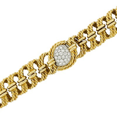 Lot 400 - Lady's Gold, Platinum and Diamond Bracelet-Watch, France