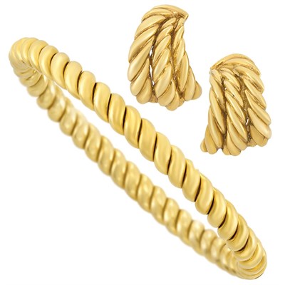 Lot 14 - Pair of Gold Earrings, Van Cleef & Arpels, and Gold Bangle Bracelet