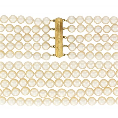 Lot 62 - Long Five Strand Cultured Pearl Necklace, Mikimoto