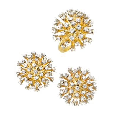 Lot 162 - Gold, Platinum and Diamond Spray Ring, Van Cleef & Arpels, and Pair of Earclips