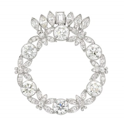 Lot 332 - Platinum and Diamond Wreath Brooch, Tiffany & Co.
