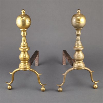 Lot 505 - Pair of Federal Brass Andirons Circa 1800-1820,...