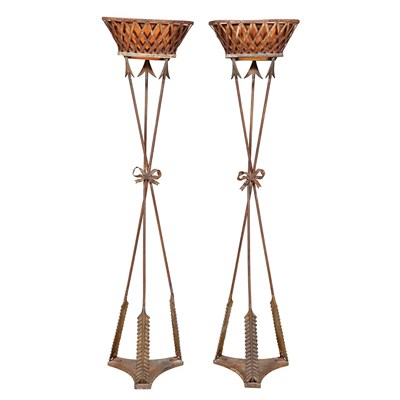 Lot 484 - Pair of Iron and Copper Jardinieres Each...
