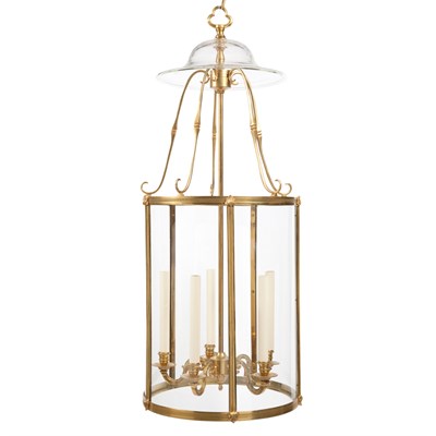 Lot 469 - George III Style Brass and Glass Hall Lantern...