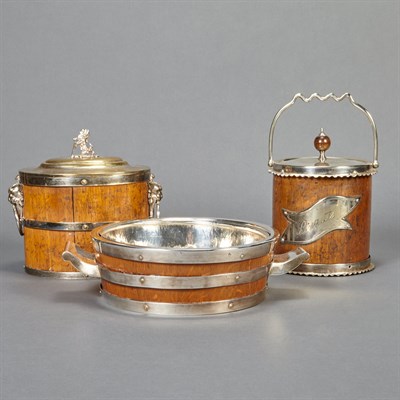 Lot 479 - Three Silver Plate Mounted and Oak Articles...