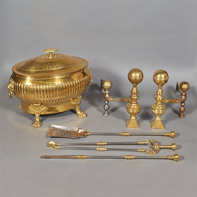 Lot 537 - Pair of Brass Andirons 19th Century Each with...