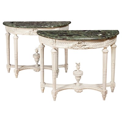 Lot 488 - Pair of Louis XVI Style Painted Consoles Each...