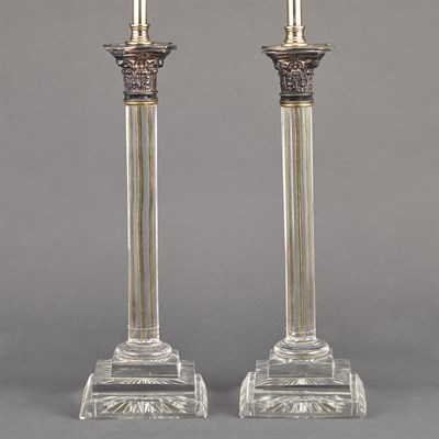 Lot 539 - Pair of Gilt-Metal Mounted Glass Lamps Each of...
