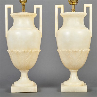 Lot 532 - Pair of Alabaster Lamps Each now drilled for...
