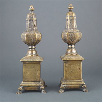 Lot 450 - Pair of Louis XIV Silvered Brass Chenets Each...