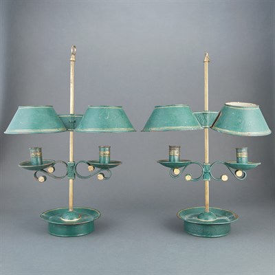Lot 638 - Pair of Continental Tole Two-Light Lamps 19th...