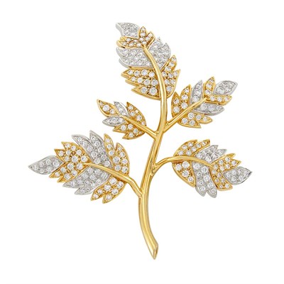 Lot 256 - Gold, Platinum and Diamond 'Five Leaves' Brooch, Tiffany & Co., Schlumberger