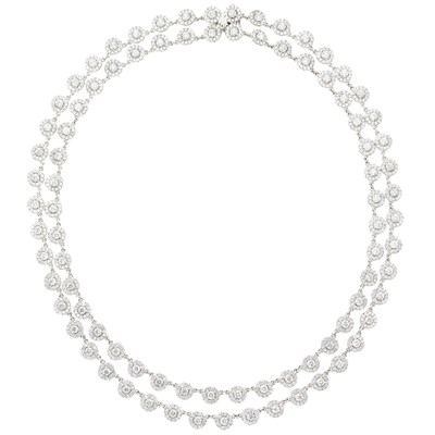Lot 261 - Double Strand White Gold and Diamond Necklace