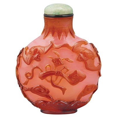 Lot 177 - Chinese Amber Overlay Pink Glass Snuff Bottle...