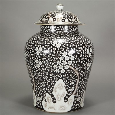 Lot 174 - Chinese Black Ground Porcelain Covered Prunus...