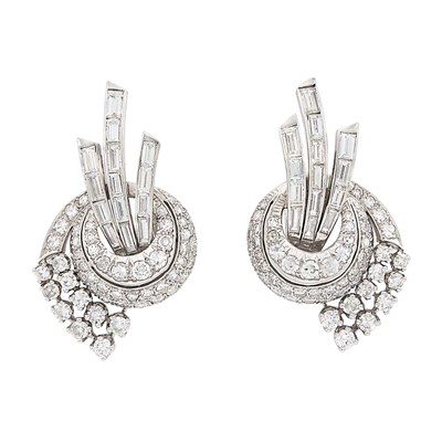 Lot 460 - Pair of Platinum and Diamond Earclips