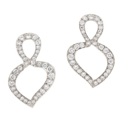Lot 264 - Pair of Platinum and Diamond Heart Pendant-Earclips
