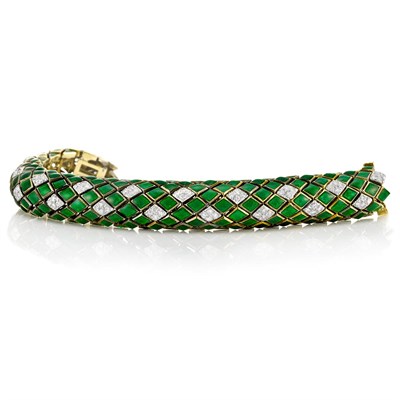 Lot 404 - Gold, Platinum, Green Enamel and Diamond Bracelet, David Webb