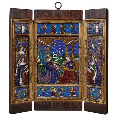Lot 374 - Medieval Style Enamel and Gilt-Bronze Triptych...