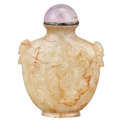 Lot 173 - Chinese Celadon and Russet Jade Snuff Bottle...