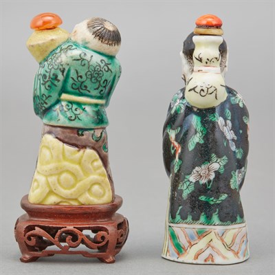 Lot 138 - Two Chinese Famille Verte Glazed Molded...