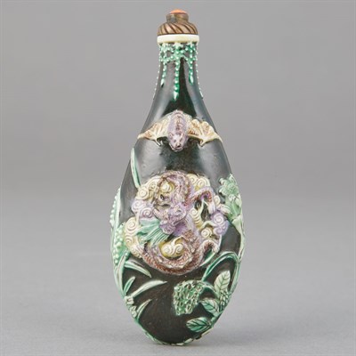Lot 146 - Chinese Famille Noir Glazed Molded Porcelain...