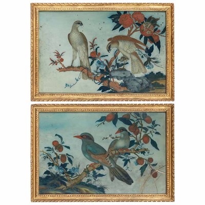 Lot 613 - Pair of Chinese Export Reverse Painted Glass...