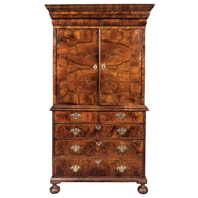 Lot 606 - William III Inlaid Walnut Cabinet on Chest In...