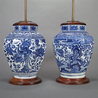 Lot 376 - Pair of Japanese Blue and White Jars 20th...