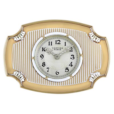 Lot 61 - Gold, Silver, Enamel and Diamond Desk Clock, Cartier, Paris