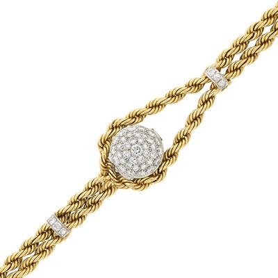 Lot 159 - Double Strand Gold, Platinum and Diamond Bracelet-Watch