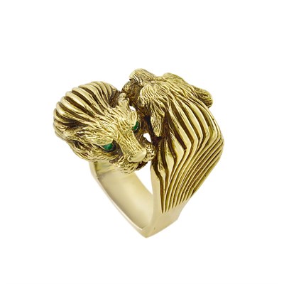 Lot 305 - Gold and Emerald Lion Head Ring, Tiffany & Co.