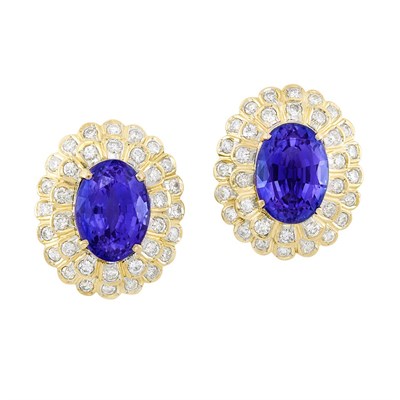 Lot 150 - Pair of Gold, Tanzanite and Diamond Earrings