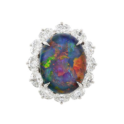 Lot 144 - Platinum, Black Opal and Diamond Pendant-Ring