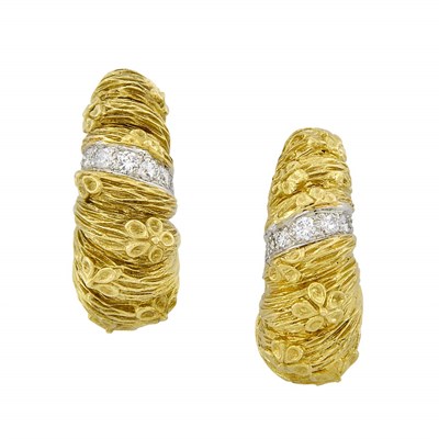 Lot 16 - Pair of Gold and Diamond Hoop Earclips