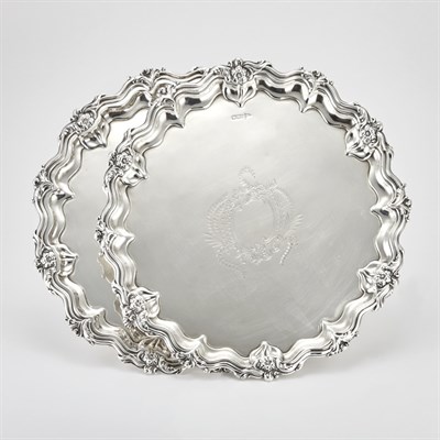 Lot 547 - Pair of English Georgian Style Silver Salvers...