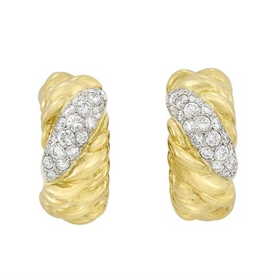 Lot 357 - Pair of Gold, Platinum and Diamond Hoop Earclips, Van Cleef & Arpels, France