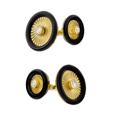 Lot 63 - Pair of Gold, Diamond and Black Onyx Cufflinks, Van Cleef & Arpels, France