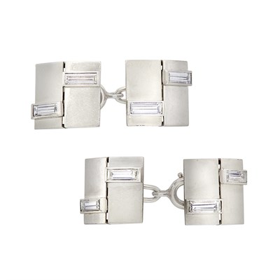 Lot 90 - Pair of Art Deco Platinum and Diamond Cufflinks, Van Cleef & Arpels, France