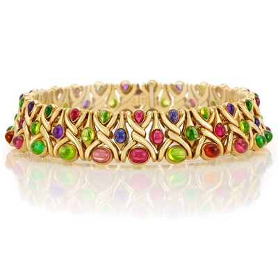 Lot 378 - Gold and Cabochon Colored Stone Necklace, Bulgari