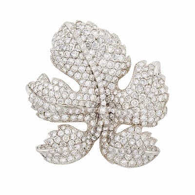 Lot 326 - Platinum and Diamond Leaf Clip-Brooch