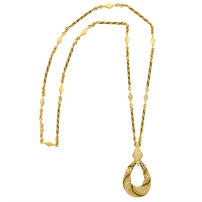 Lot 312 - Long Gold and Oxidized Gold and Diamond Pendant-Necklace